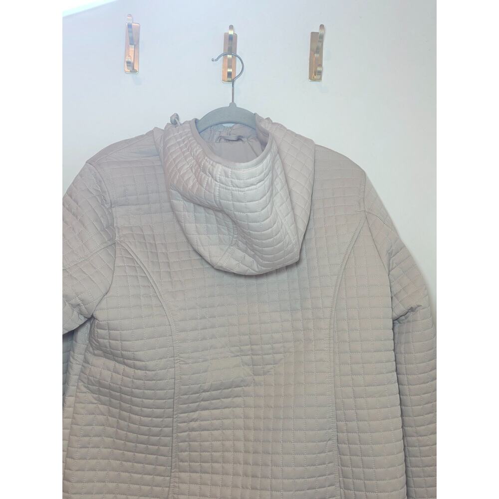Lands End Hooded Puffer Jacket Womens M Ice Tan Lightweight Quilted Coat - Picture 5 of 9